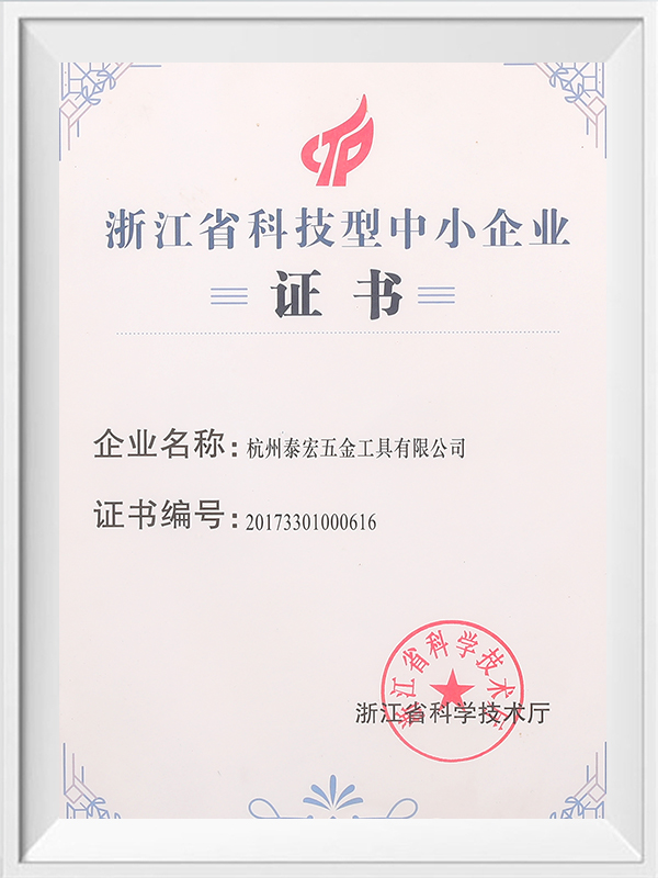 Zhejiang Province Science and Technology-based Small and Medium-sized Enterprises Certificate